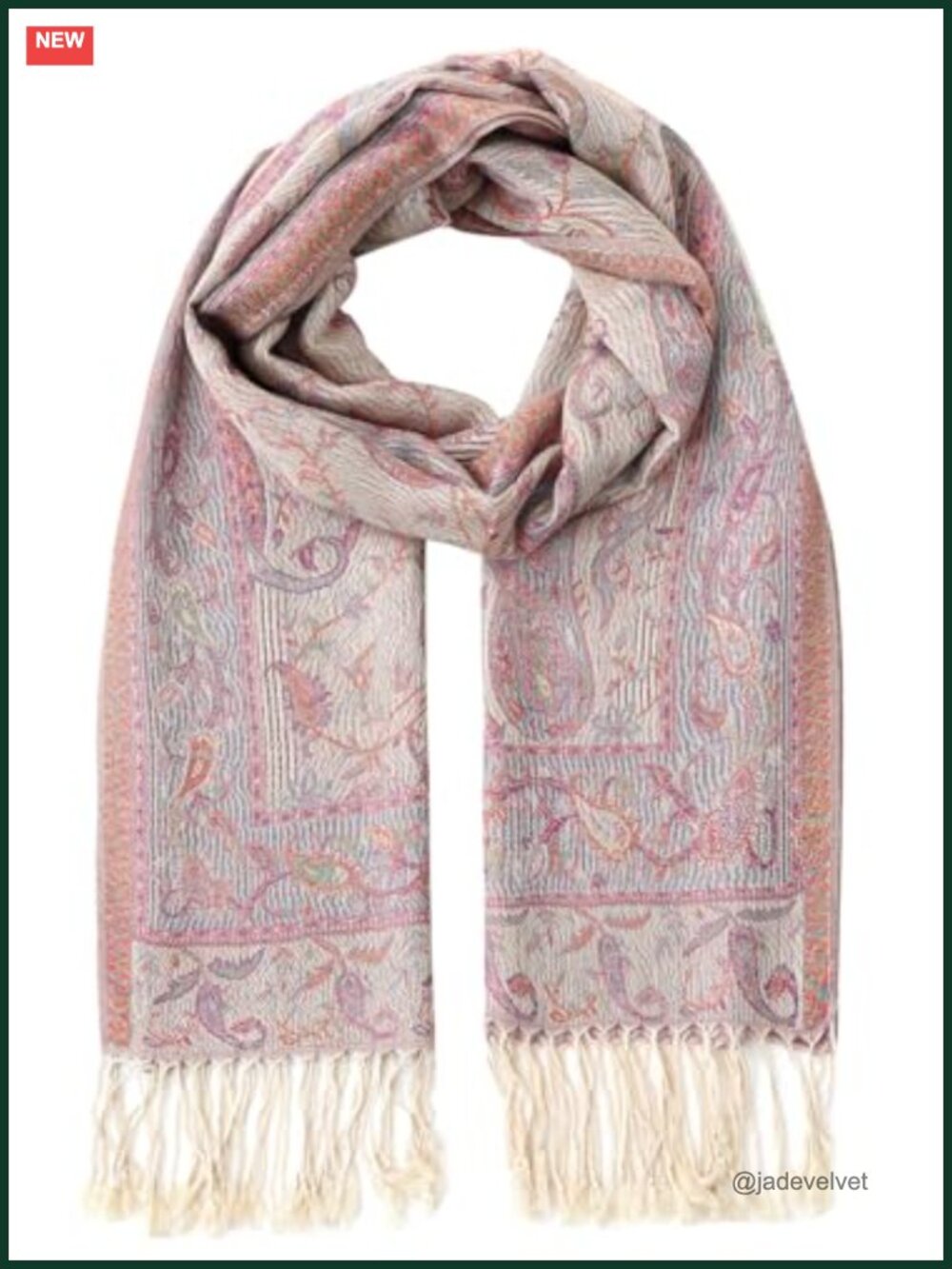 Soft Silky Pashmina Shawl Wrap with Fringes, Lightweight Paisley Scarf